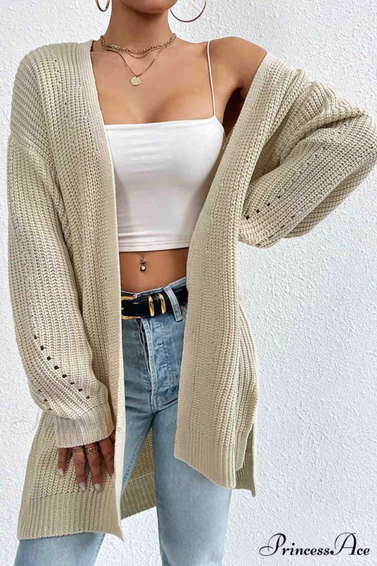 Open Mid-Length Front Cardigan Apricot / S