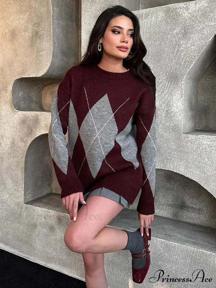 Opposing Imprinted Extended Sleeve Jumper swraters-241228