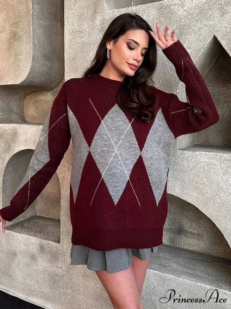 Opposing Imprinted Extended Sleeve Jumper swraters-241228