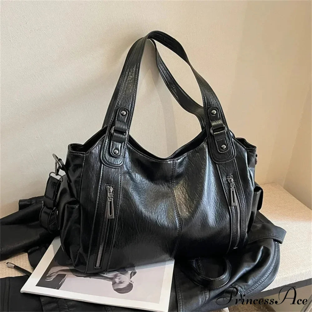 Opposing Shade Premium Zipper Shoulder Bag Black shoulder-250126