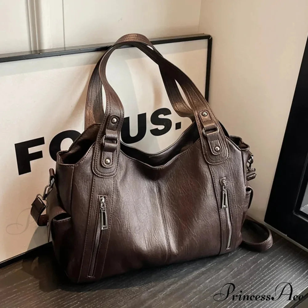 Opposing Shade Premium Zipper Shoulder Bag Coffee shoulder-250126
