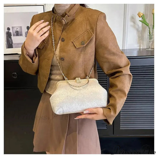 Opulent Banquet Evening Wedding Clutch Celebration Bag Beige clutchbag-250126