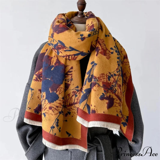 Opulent Cashmere Wrap Cold Weather Scarf orange scarf-241228