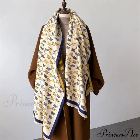 Opulent Creature Pattern Fall Cashmere Scarf beige 1 scarf-241228