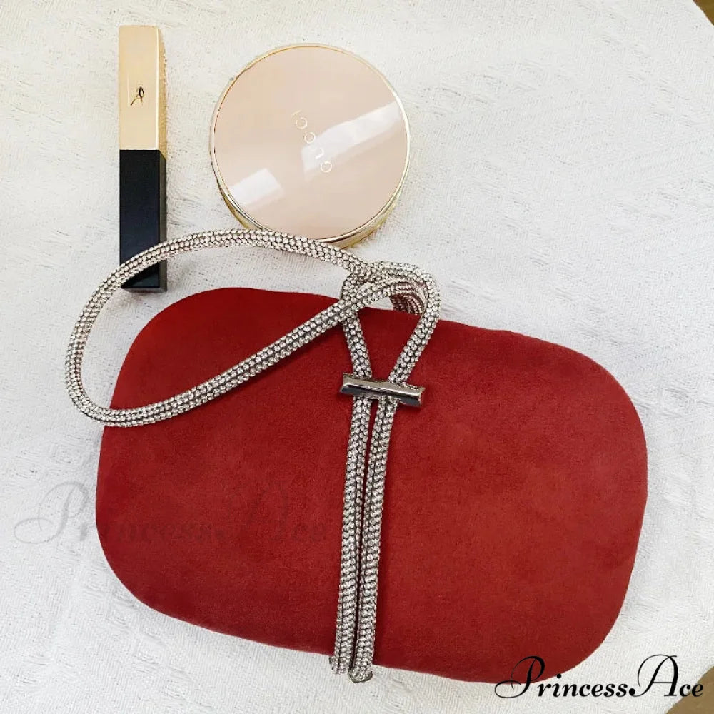 Opulent Crimson Velvet Gem Handle Evening Wedding Tote Handbag clutchbag-250126