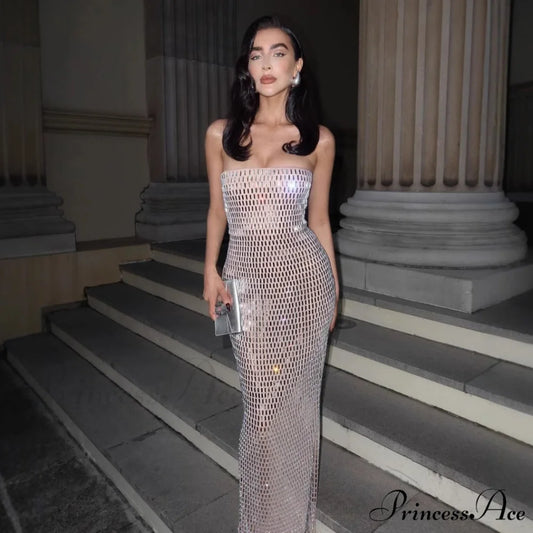 Opulent Crystal Bandage Celebration Gown apricot / S promdress-250223