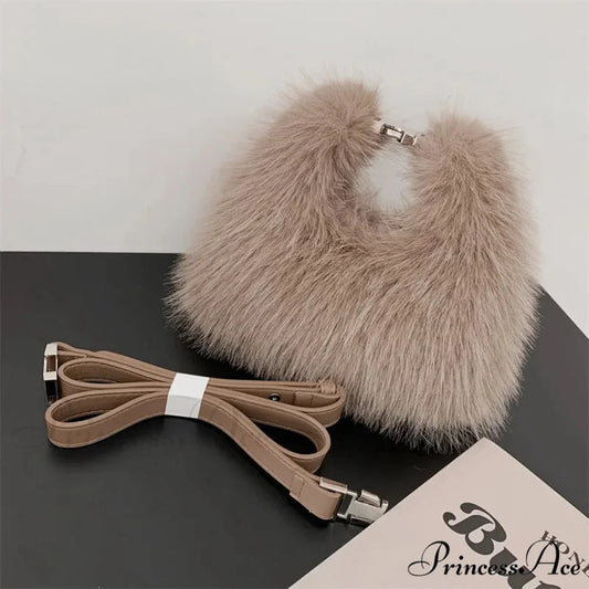Opulent Faux Fur Plush Evening Clutch Crossbody Handbag Brown handbag-250126