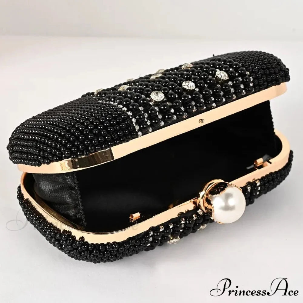 Opulent Gemstone Pearl Beaded Evening Clutch 20cm / As picture wristlet-250126