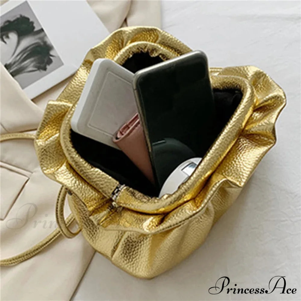 Opulent Gold Fluffy Silver Crossbody Clutch Purse handbag-250126