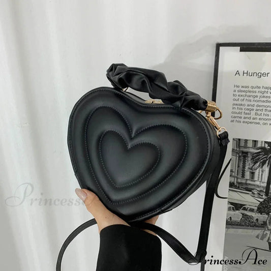 Opulent Quilted Faux Leather Heart Crossbody Black / 22x19x8cm crossbody-250126