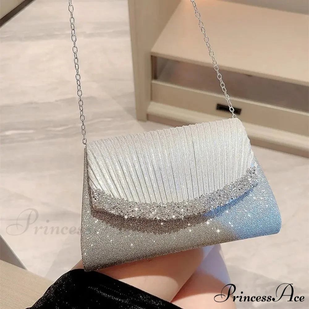 Opulent Sparkling Silver Evening Bag Women Shoulder Bag SILVER clutchbag-250126