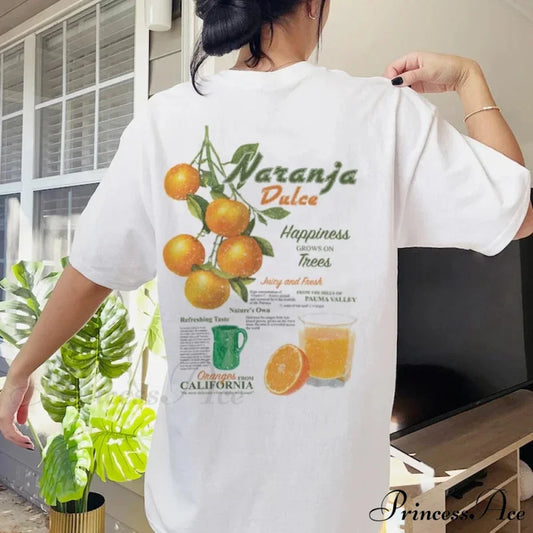 Orange Citrus Retro Back Print T-shirt WHITE / S t-shirt-250223