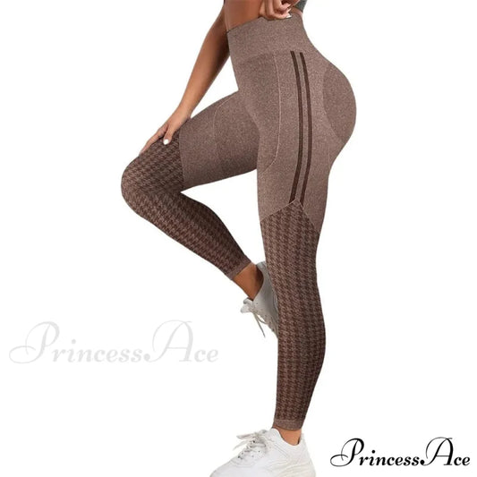 Outdoor Seamless Printed Waist Fashion Fitness Legging coffee / S
