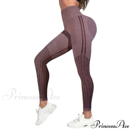 Outdoor Seamless Printed Waist Fashion Fitness Legging wine / S