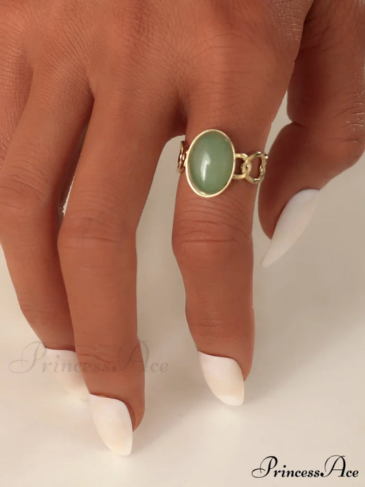 Oval Decor Cuff Ring Green / one-size