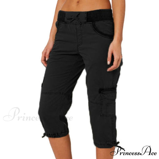 Overalls Thin Loose Cargo Shorts Pantalones Black / S