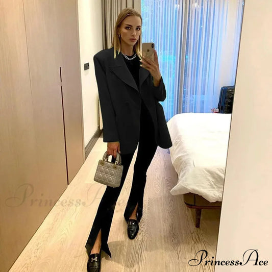 Oversize Elegant Casual Long Sleeve Single Button Autumn Blazer Black / S