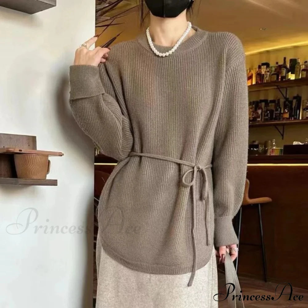 Oversize Thick Red Knitting Warm Casual Lantern Sleeve Christmas Sweater Khaki / One Size