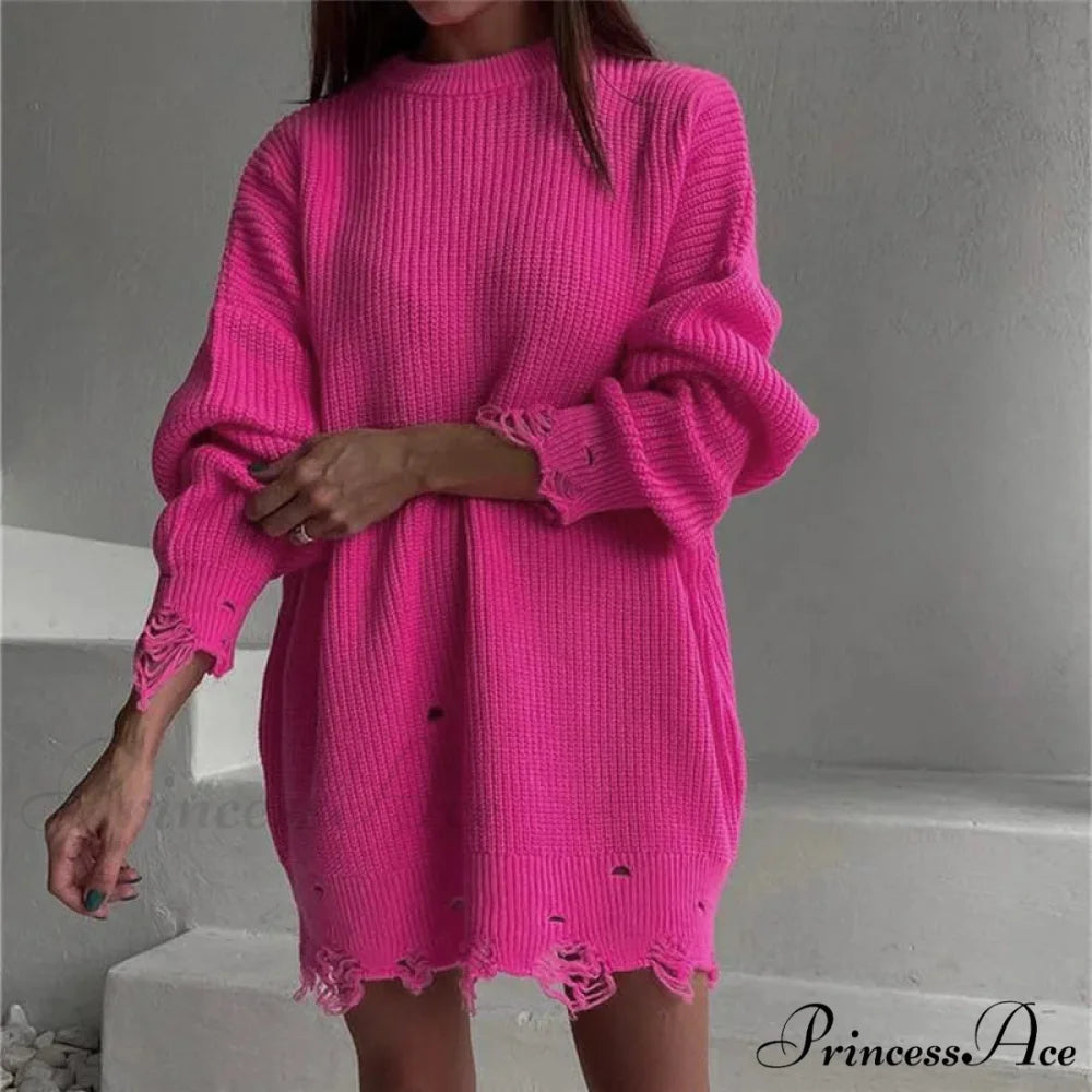 Oversized Casual Sexy Club Y2K Women Knitted Green O Neck Christmas Sweater pink / S