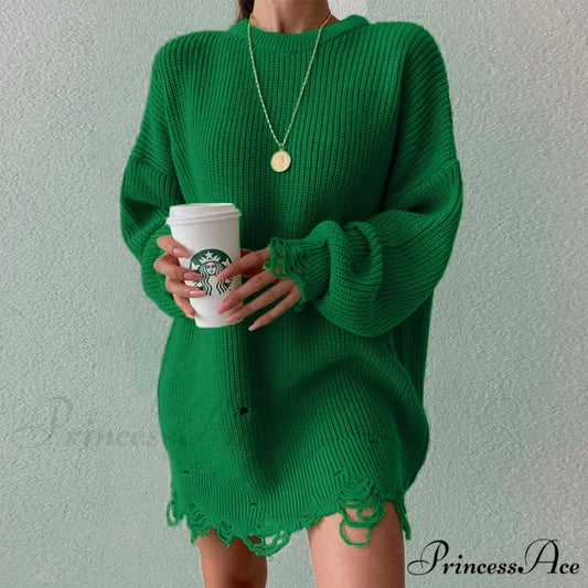 Oversized Casual Sexy Club Y2K Women Knitted Green O Neck Christmas Sweater green / S