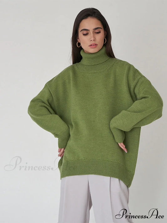 Oversized Casual Turtleneck Solid Color Pollover Sweater