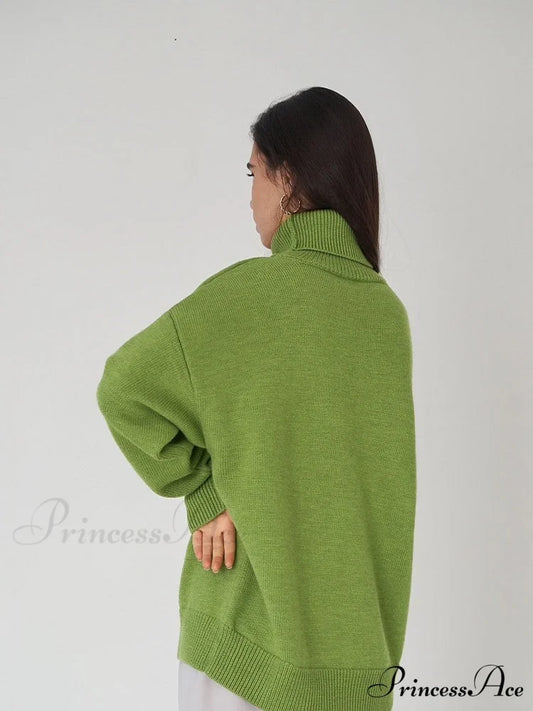 Oversized Casual Turtleneck Solid Color Pollover Sweater