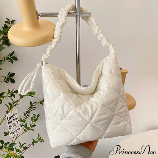 Padded Puffer Tote Shoulder Bag for Women Beige shoulder-250126