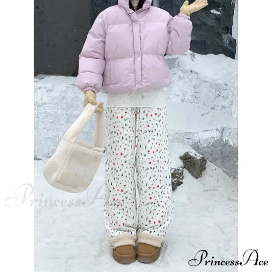 Padded Soft Winter Trousers 2000s Trousers white / S pants-241228