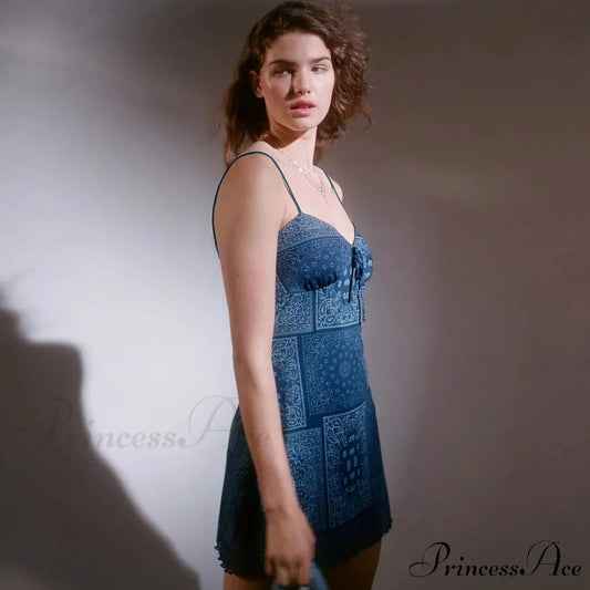 Paisley Lace Sweetheart Sleeveless Modern Crop Tank Top - Apricot M / Blue