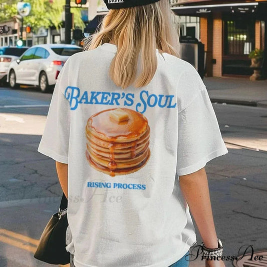 Pancake Printed Vintage Foodie T-shirt WHITE / S t-shirt-250223