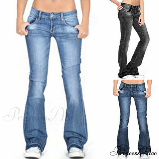 Pants Bottom Trousers Stretch Flared Jeans Bell Denim Women’s Fashion Low Rise
