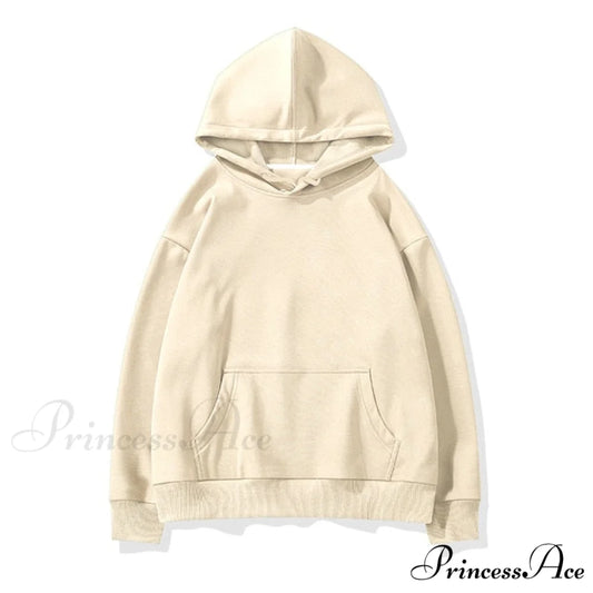 Pants Plus Fleece Casual Women Sweatshirt Couple Tracksuit Unisex Hoodies 2-Piece Size Hoodie-Beige / S