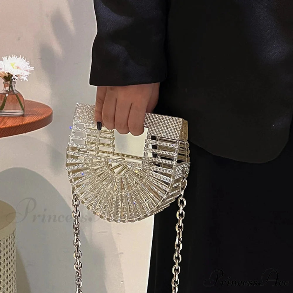 Partial Lunar Rhinestone Sparkle Basket Clutch Bag for Women clutchbag-250126
