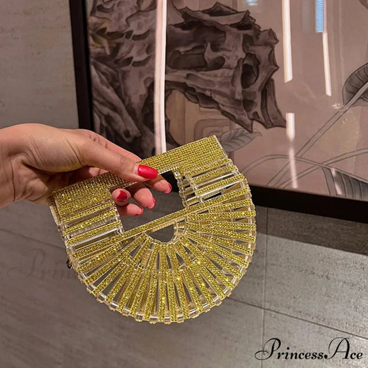 Partial Lunar Rhinestone Sparkle Basket Clutch Bag for Women Gold clutchbag-250126