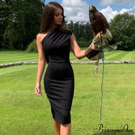 Party Gown Bandage Evening Sleeveless Black Warm-Season Club Sexy Shoulder - Celebrity Women’s One Bodycon Dress Black