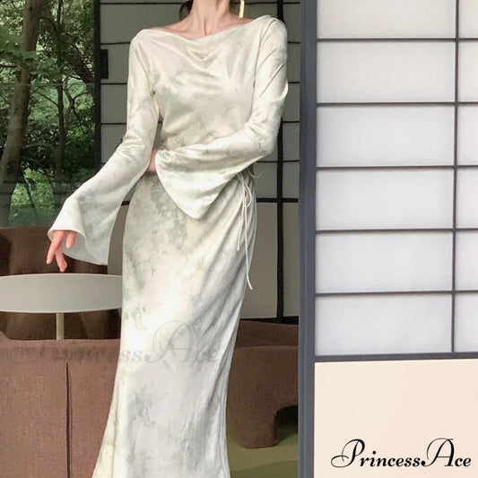 Party Gown Office Chic Formal Elegant Bodycon Evening Arm Lady Vintage Robe Long Clothes Green / XS