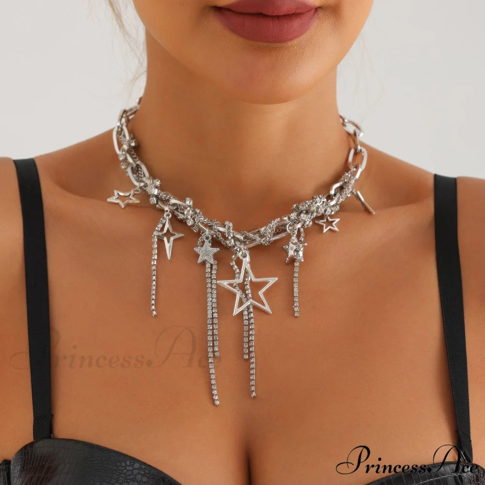 Party Lady Custom Sparkling Diamond Necklace STEEL