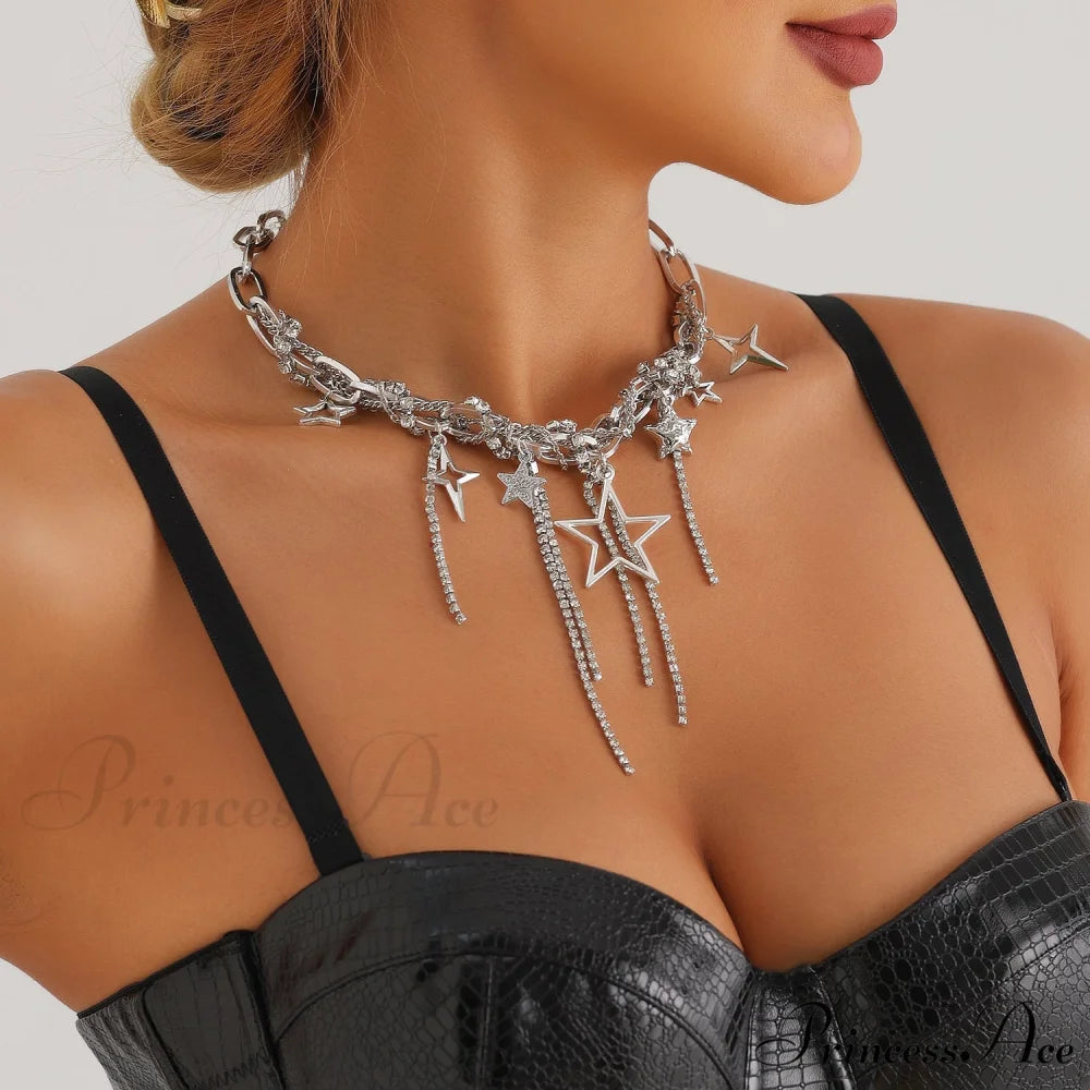 Party Lady Custom Sparkling Diamond Necklace STEEL