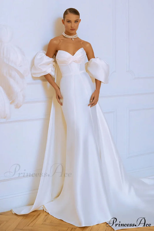 Passionate Love Strapless Trendy Satin Wedding Gown White / 2