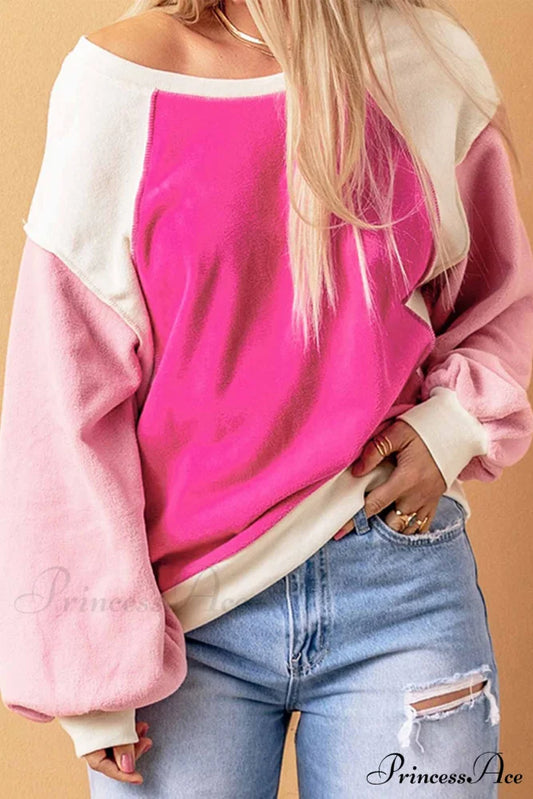Patchwork Fleece Long Sleeve Sweatshirt Rose / M