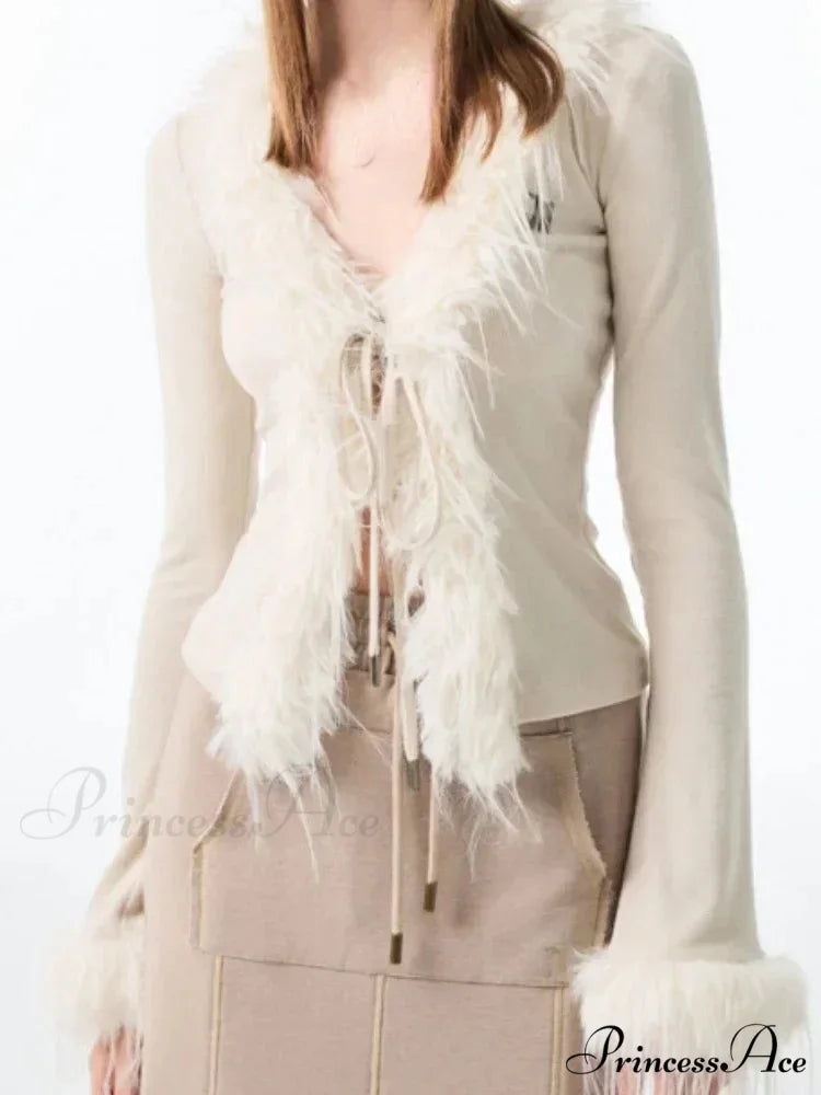 Patchwork Furry V-Neck Cardigan cardigans-241228