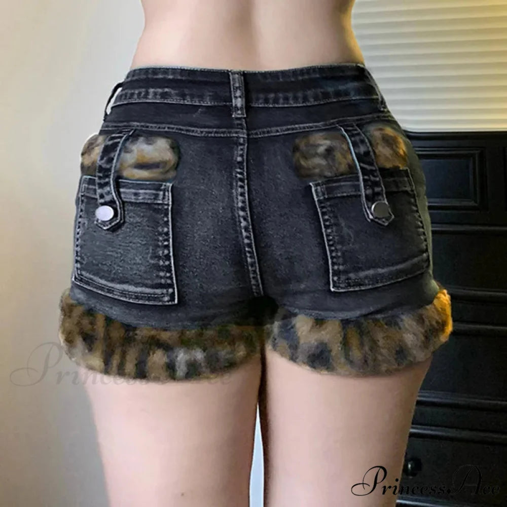 Patchwork Low-Waist Denim Short Blue / S short-250223