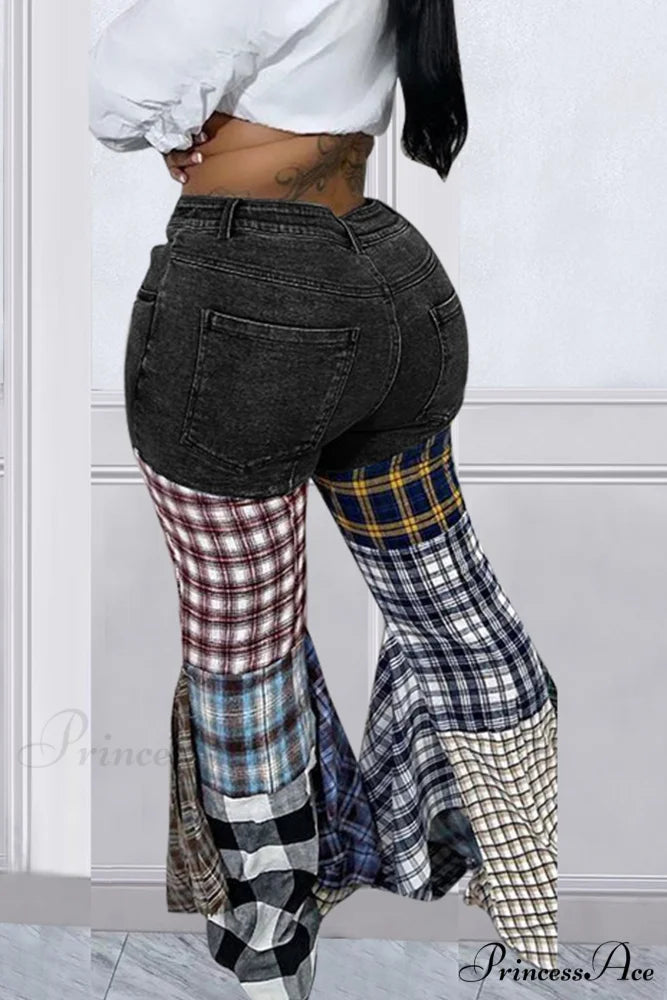Patchwork Mid-waisted Flares Jeans Black / XL