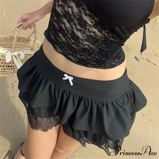 Patchwork Preppy Black Skirt skirts-250223