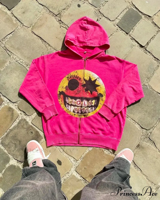 Pattern Zipper Hoodie pink 1 / M hoodies-241228