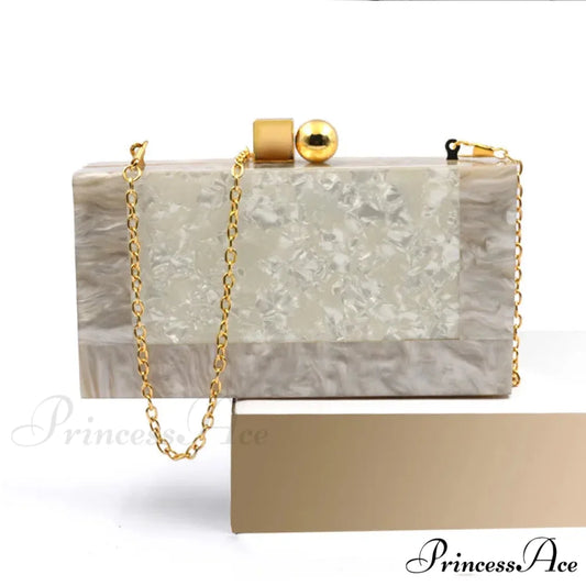 Patterned Acrylic Box Clutch Evening Bag Beige clutchbag-250126