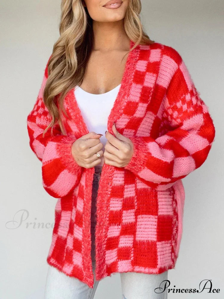 Patterned Baggy Long Sleeve Open Front Cardigan cardigans-241228