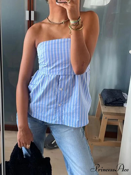 Patterned Bandeau Sleeveless Crop Top Blue / S croptop-250223