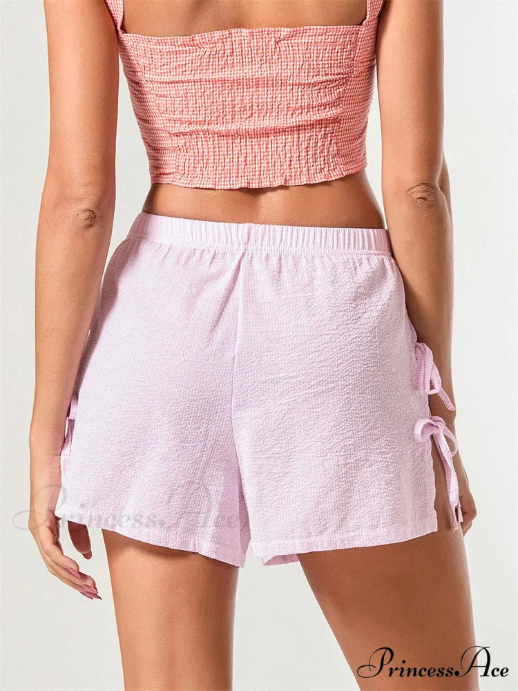 Patterned Bow Fastened Divided Short short-250223