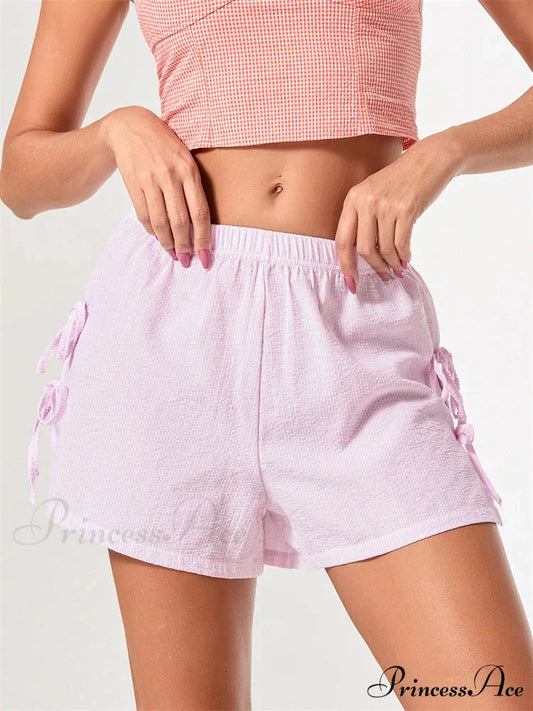 Patterned Bow Fastened Divided Short short-250223